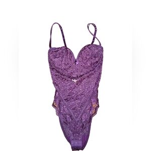 VTG  Victoria Secret Elegant Purple/Burgundy Lace Lingerie Bodysuit